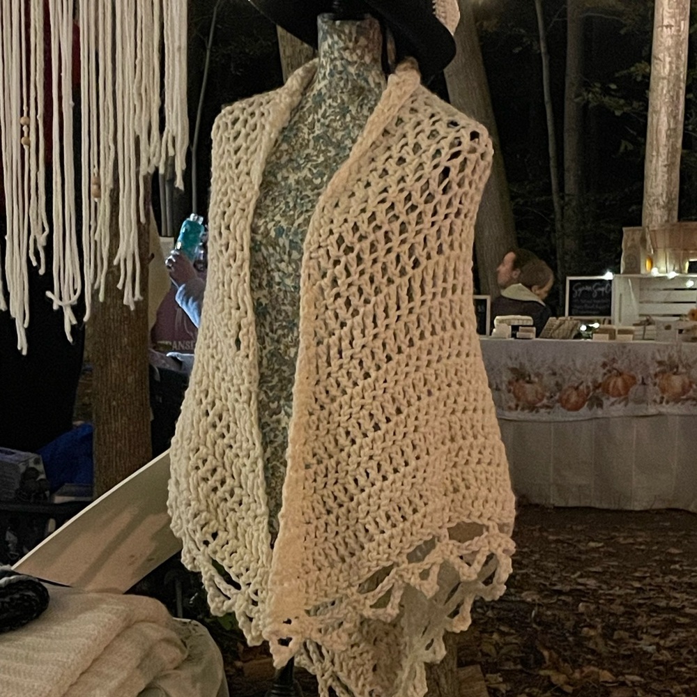 Hand crocheted with chunky yarn fall shawl soft cream one size fits all